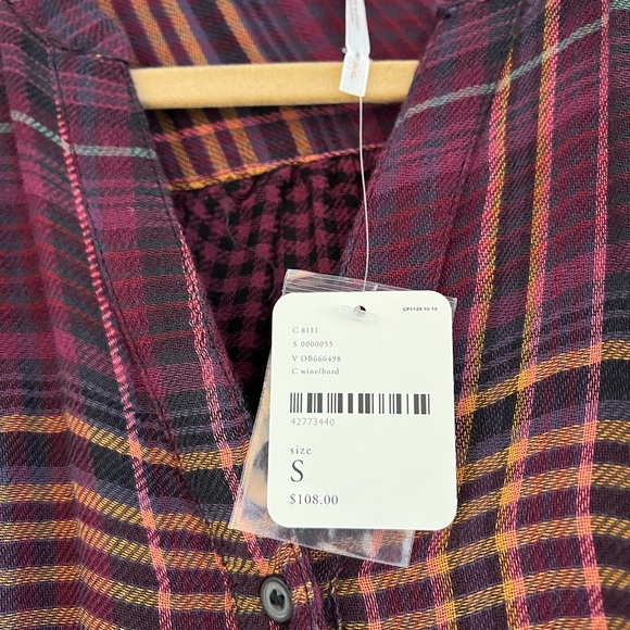 Free people new with tags soft plaid oversized tunic with pleated back - Picture 2 of 3